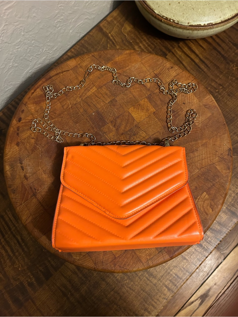 Chic Orange Quilted Crossbody with Gold Chain